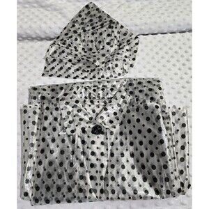 Vintage Clear Black Polka Dot Vinyl Rain Poncho Cape  Hood Made In Taiwan Set